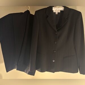 Anne Klein Petite Black Pinstripe Blazer & Pants Set